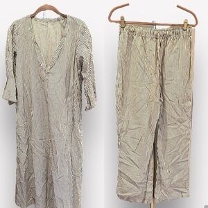 🛼🍕pajamas set tunic nightshirt and pants striped blue ivory